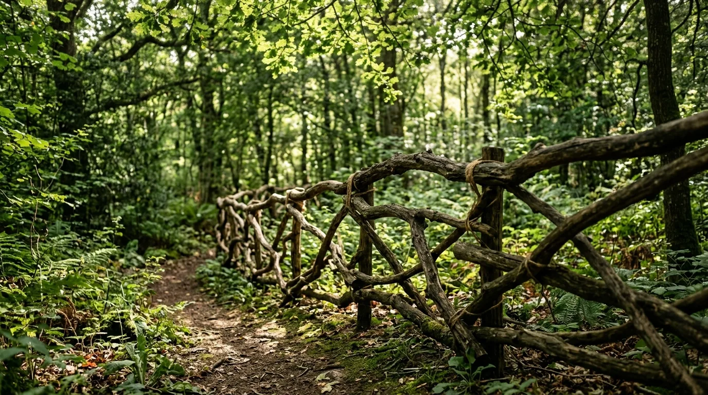 Rustic Fence Made of Intertwined Branches